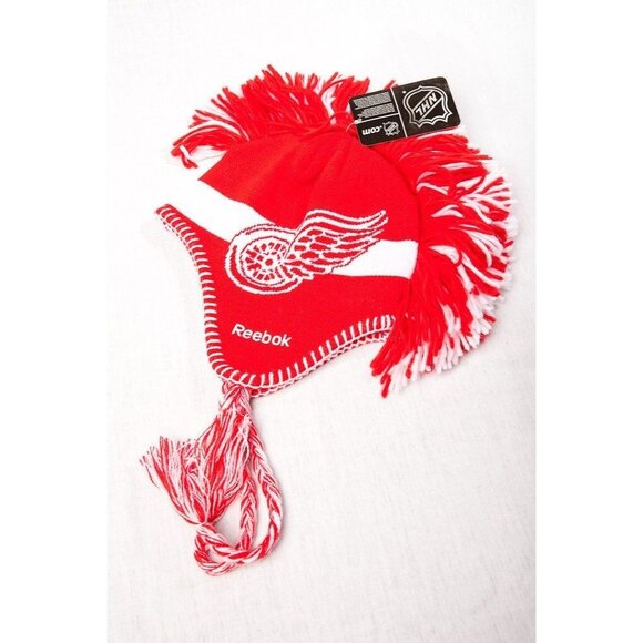 Vtg Detroit Red Wings Hockey Mohawk Hat White Red Reebok Face Off Headwear NHL - Picture 2 of 10